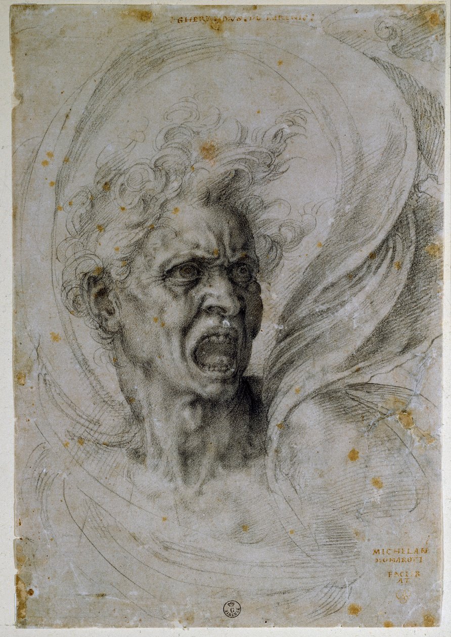 Studie des Kopfes eines schreienden Mannes. Zeichnung von Michelangelo Buonarroti von Michelangelo Buonarroti