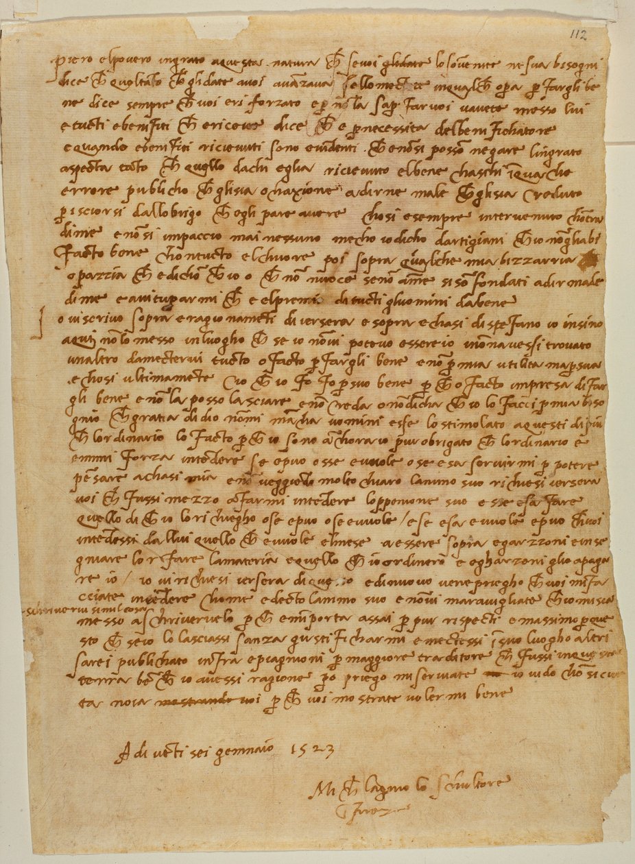 Tabernakel mit Nische, Brief von Michelangelo an Piero Gondi von Michelangelo Buonarroti
