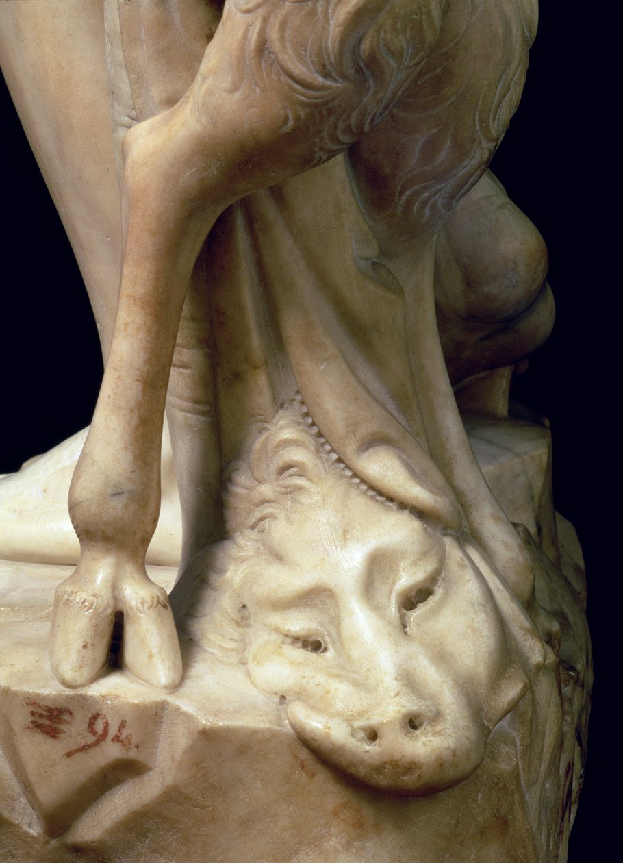 Die Trunkenheit des Bacchus, Detail eines Pantherkopfes, Skulptur von Michelangelo Buonarroti (Detail) von Michelangelo Buonarroti