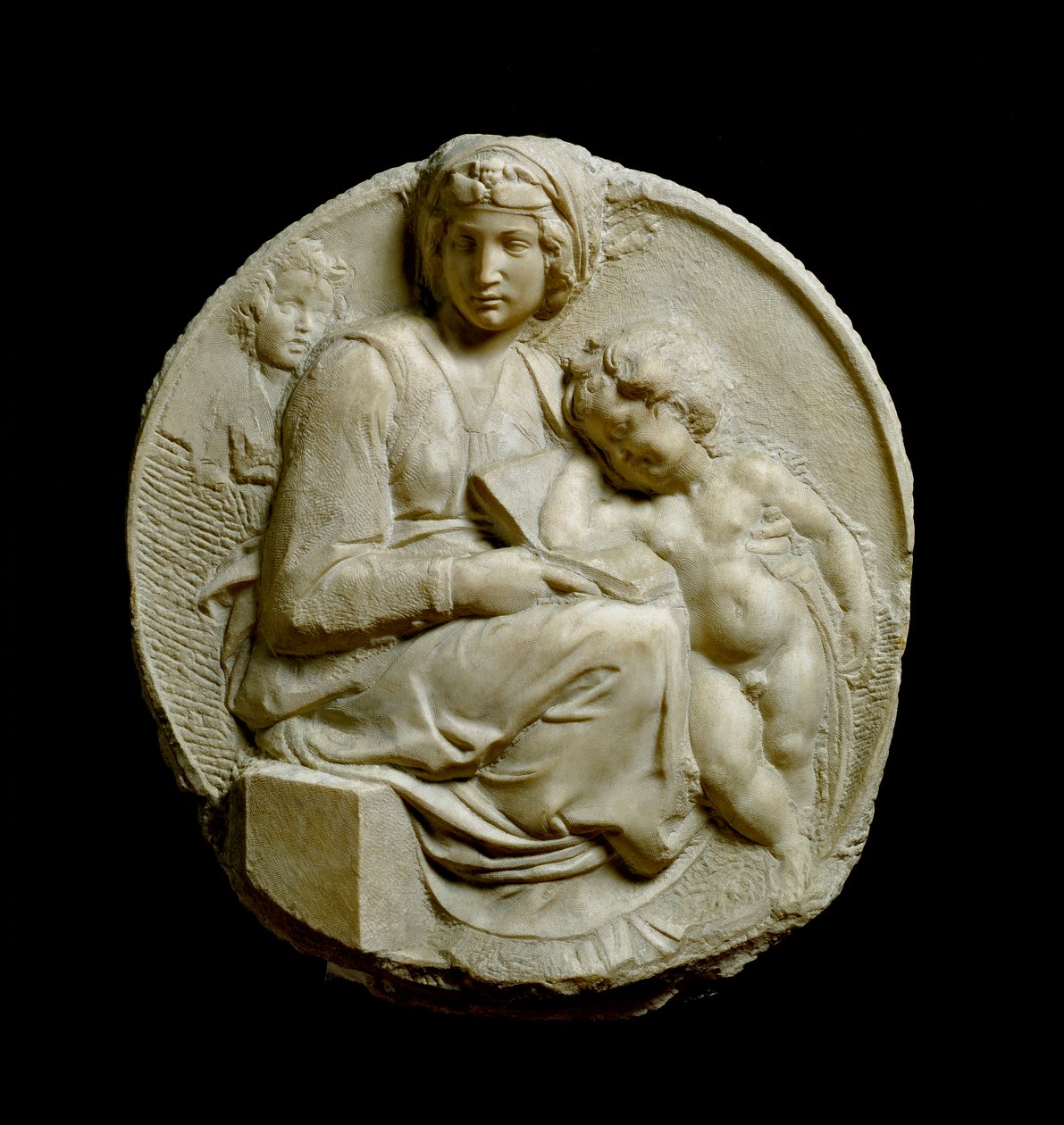 Jungfrau und Kind mit dem Kind Johannes dem Täufer Madonna Pitti oder Tondo Pitti. Relief aus Marmor von Michelangelo Buonarroti von Michelangelo Buonarroti