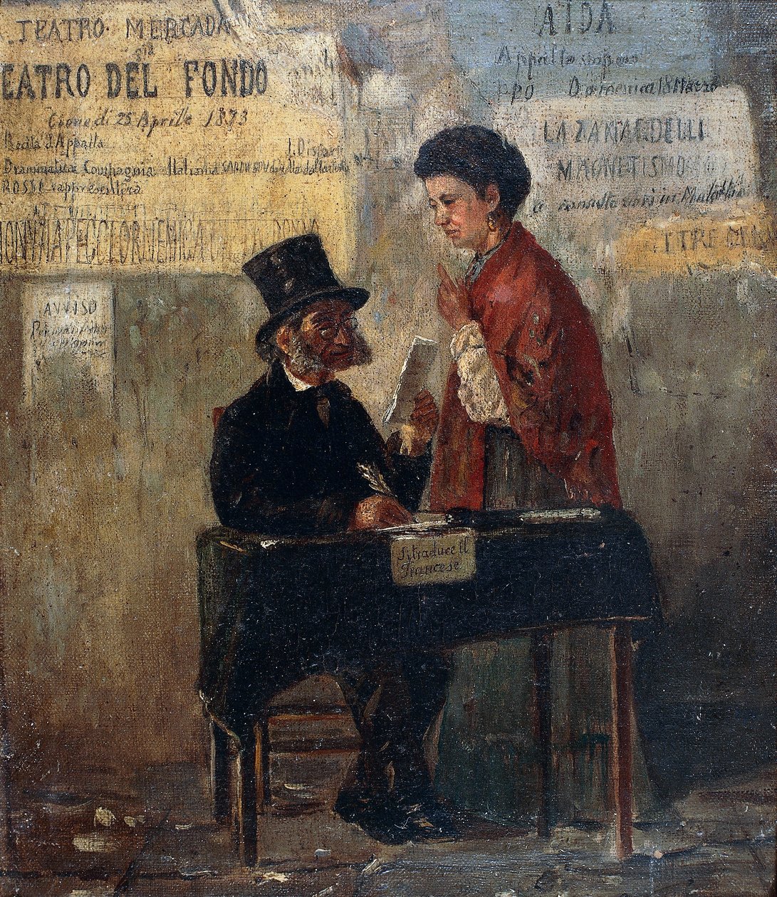 Theaterplakate und öffentlicher Schreiber, von Michele Cammarano von Michele Cammarano