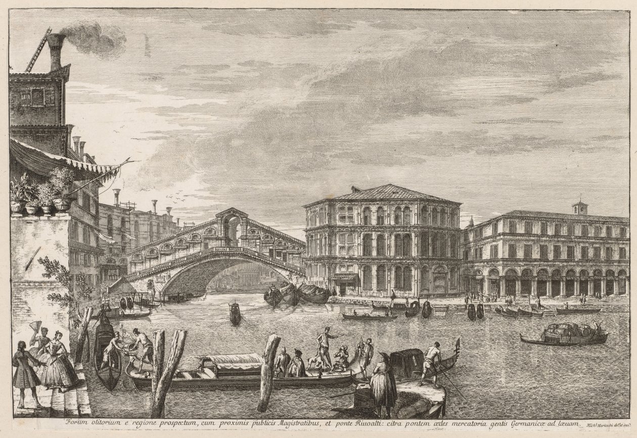 Ansichten von Venedig: Die Brücke und der Markt von Rialto von Michele Marieschi