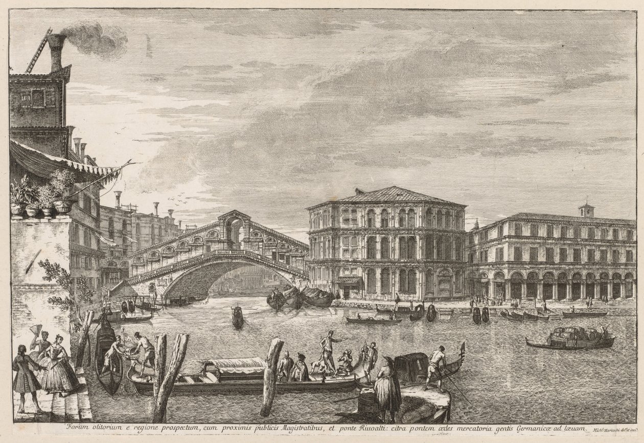 Ansichten von Venedig: Die Brücke und der Markt von Rialto von Michele Marieschi