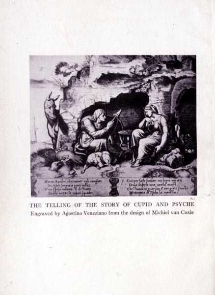 Die Erzählung der Geschichte von Amor und Psyche, graviert von Agostino Veneziano (1490-1540) von Michiel I after Coxie or Coxcie