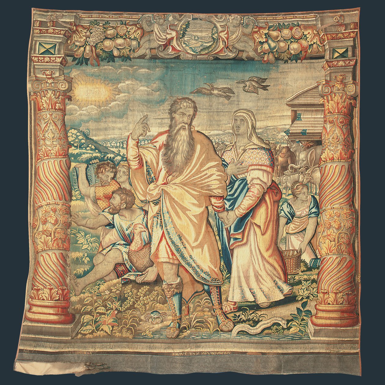 Brüsseler biblischer Wandteppich, der den Abstieg aus der Arche darstellt, aus der Serie "Das Leben Noahs", von Paulus van Nieuvenhove von Michiel I Coxie or Coxcie