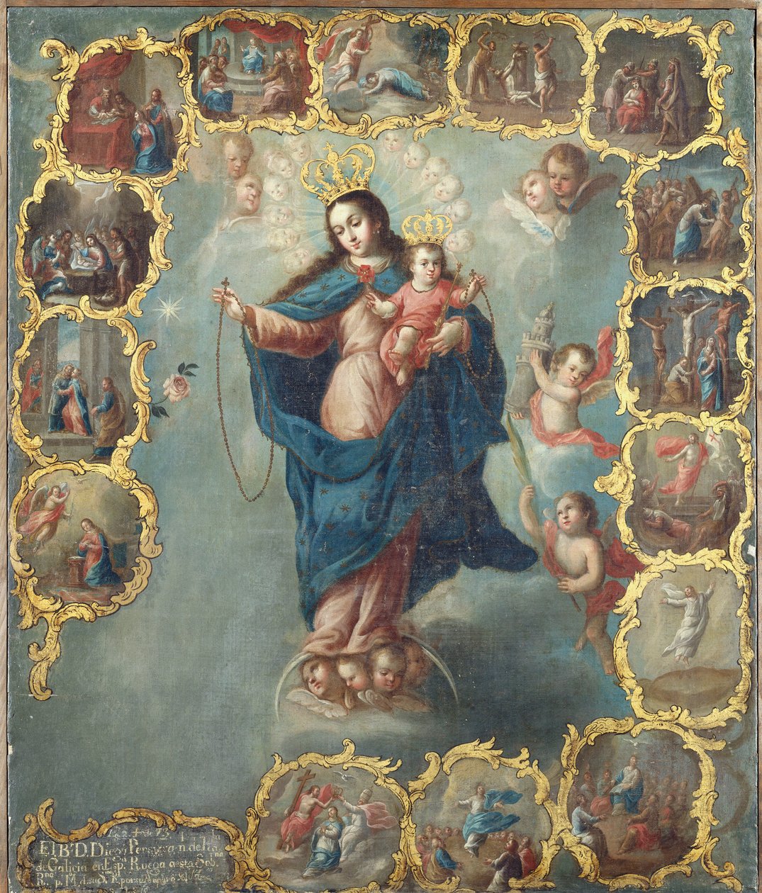 Die Unbefleckte Empfängnis mit den fünfzehn Geheimnissen des Rosenkranzes von Miguel Cabrera