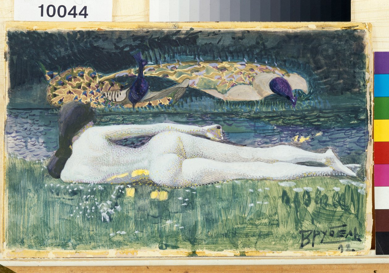Nackte weibliche Silhouette, liegend, am Wasser von Mikhail Aleksandrovich Vrubel