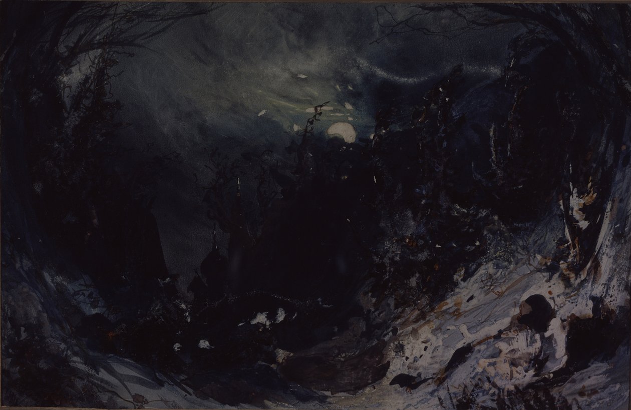 Bühnenbild für die Oper Die Macht des Bösen von A. Serov, 1871 von Mikhail Ilyich Bocharov