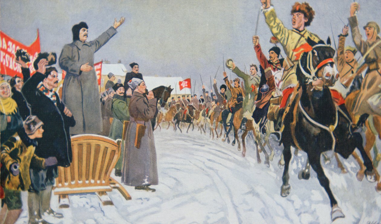 Stalin inspiziert die erste Rote Kavalleriearmee der Republik von Mikhail Ivanovich Avilov