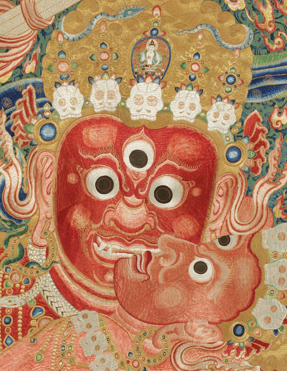 Detail der kaiserlichen bestickten Seiden-Thangka von Ming Dynasty Chinese School