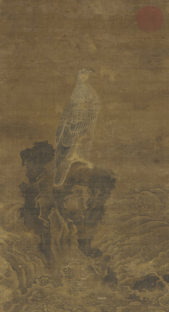 Wanderfalke auf einem Felsen inmitten von Wellen, ca. 1500 von Ming Dynasty Chinese School