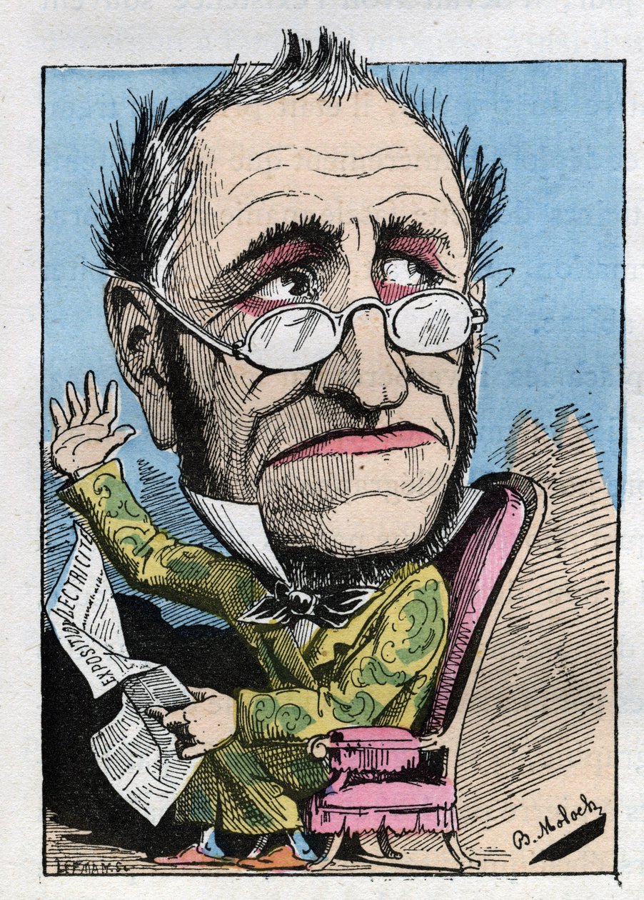 Allegorie eines Kurators des 19. Jahrhunderts in „Le Trombinoscope“ von Touchatout, Karikatur von B. Moloch von 1882. Private Sammlung von Moloch