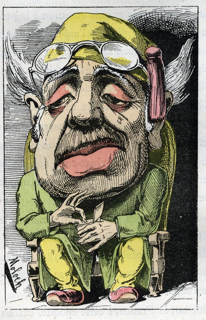 Allegorie eines Gehörnten im 19. Jahrhundert in „Le Trombinoscope“ von Touchatout, Karikatur von B. Moloch von 1882 (1849-1909). Private Sammlung von Moloch