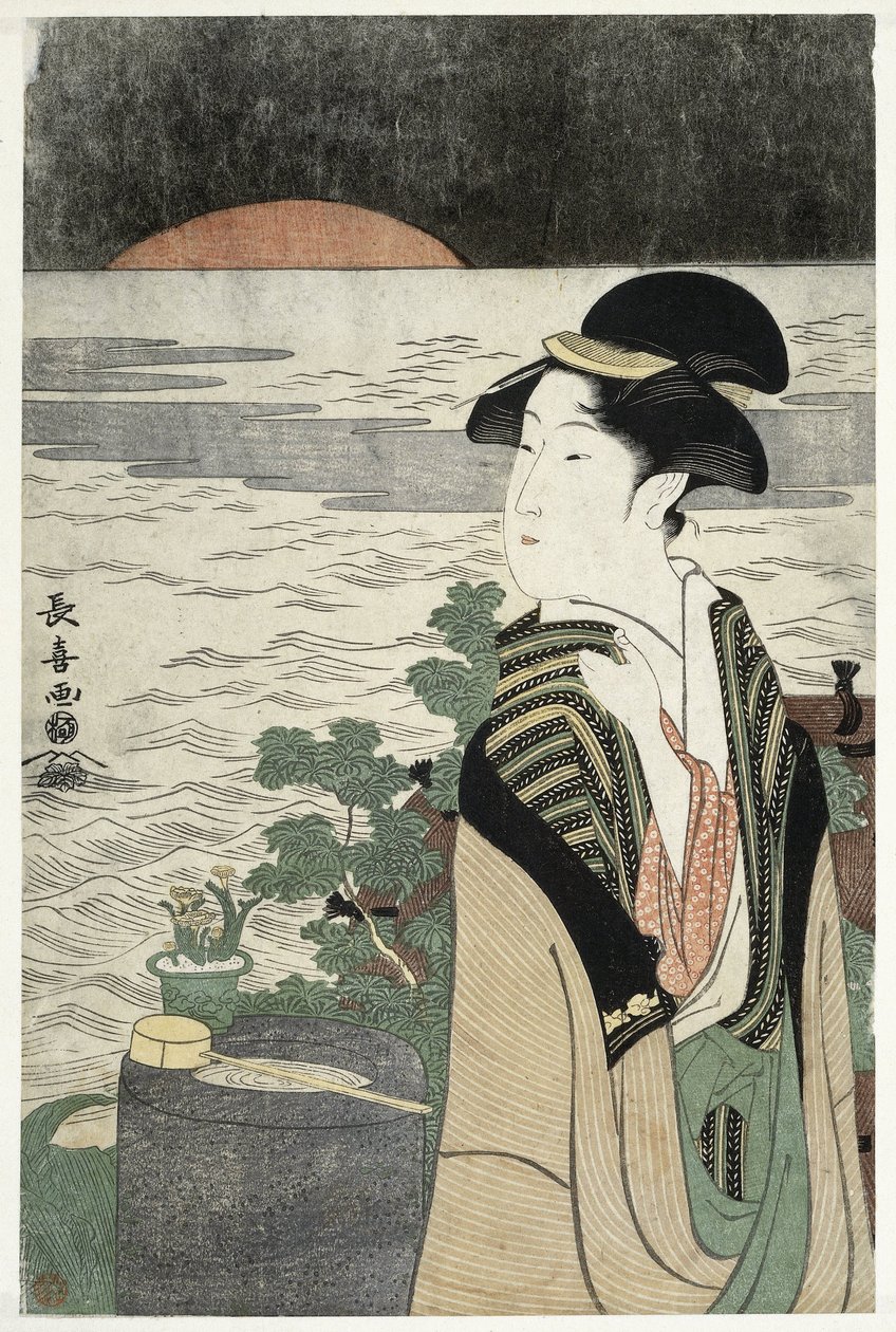 Junge Frau bei Sonnenaufgang von Momokawa Chôki