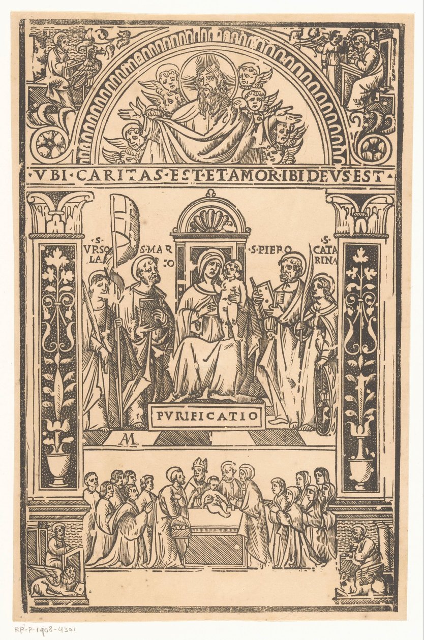 Maria mit Kind und Heiligen von Monogrammist AM (prentmaker 16e eeuw)