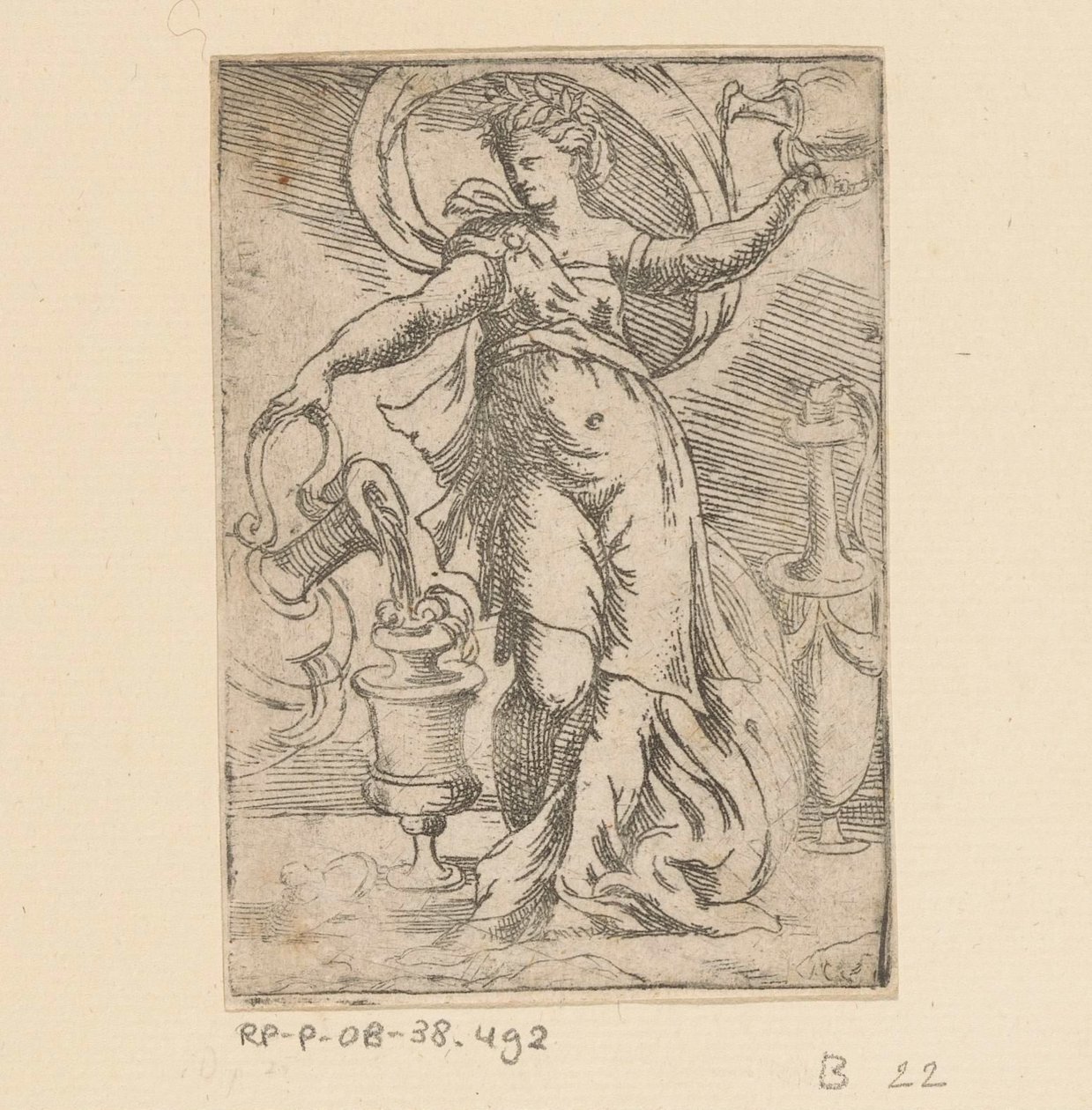 Frau mit Kannen und Krügen von Monogrammist FP (Italië; 16e eeuw)