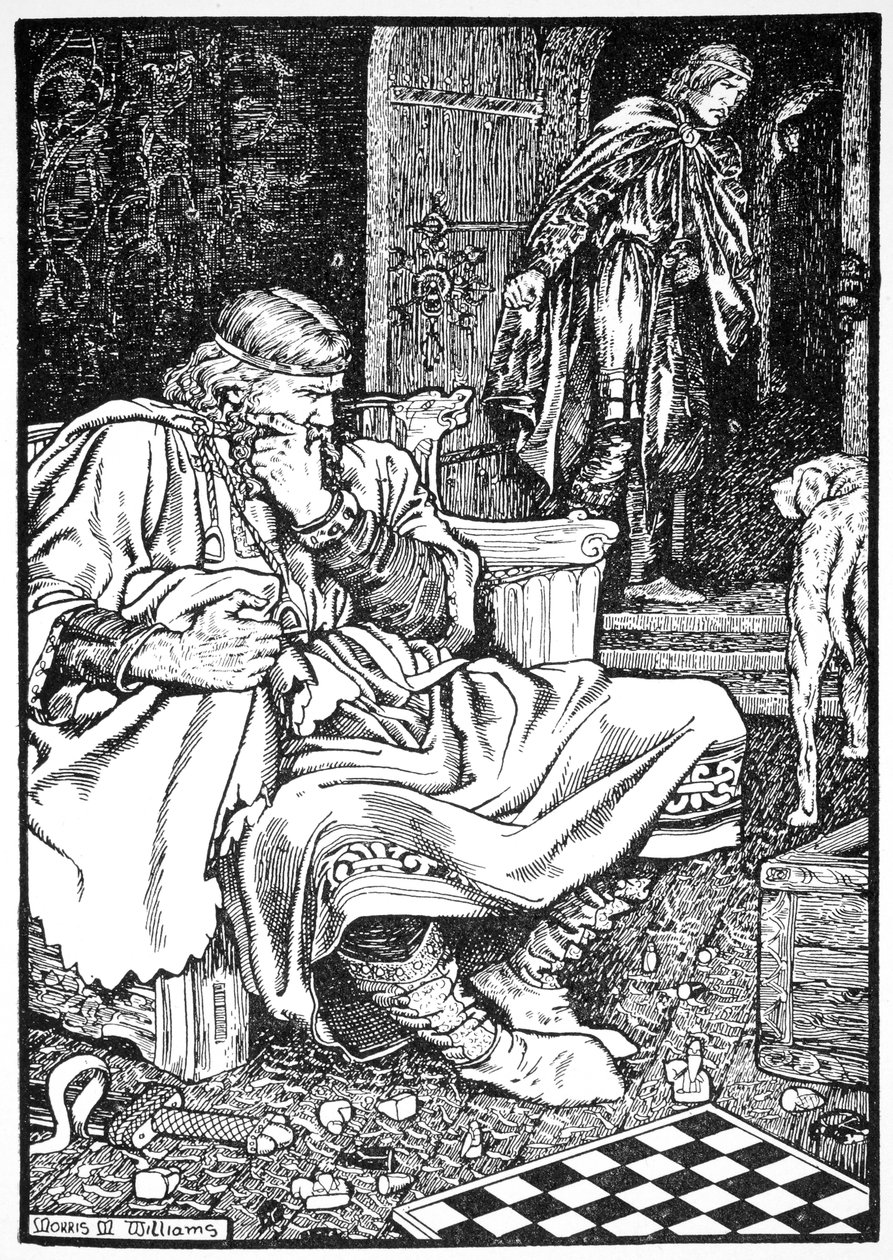 König Knut und Graf Ulf streiten über Schach, Roskilde, Dänemark, 1026, 1913 von Morris Meredith Williams