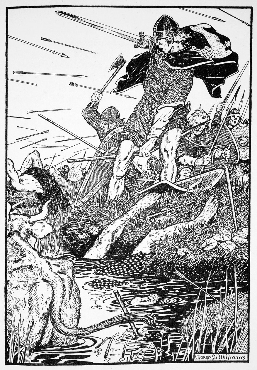 König Magnus im Sumpf bei Downpatrick, Irland, 1103 1913 von Morris Meredith Williams