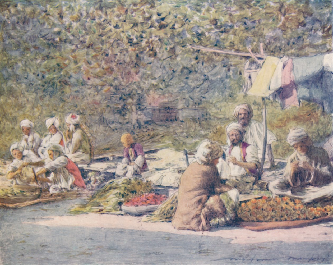 Ein Gemüsemarkt, Peshawur, 1905 von Mortimer Ludington Menpes