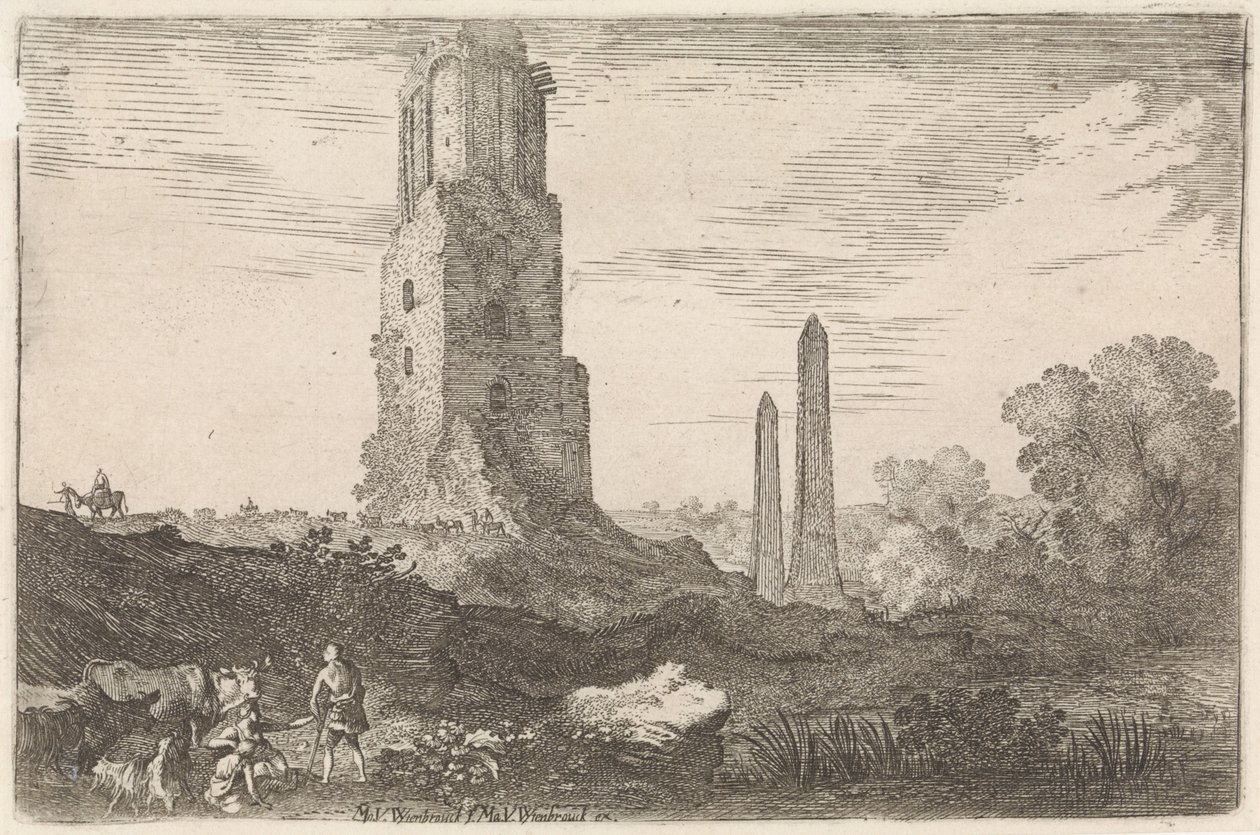Landschaft mit zwei Obelisken und dem 