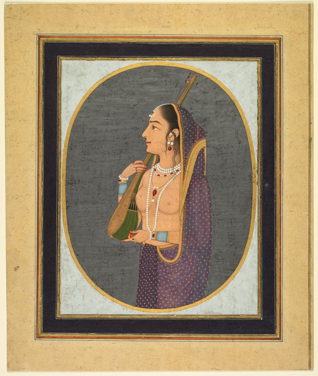 Hofdame singt und spielt die Vina, um 1760 von Muhammad Riza i Hindi