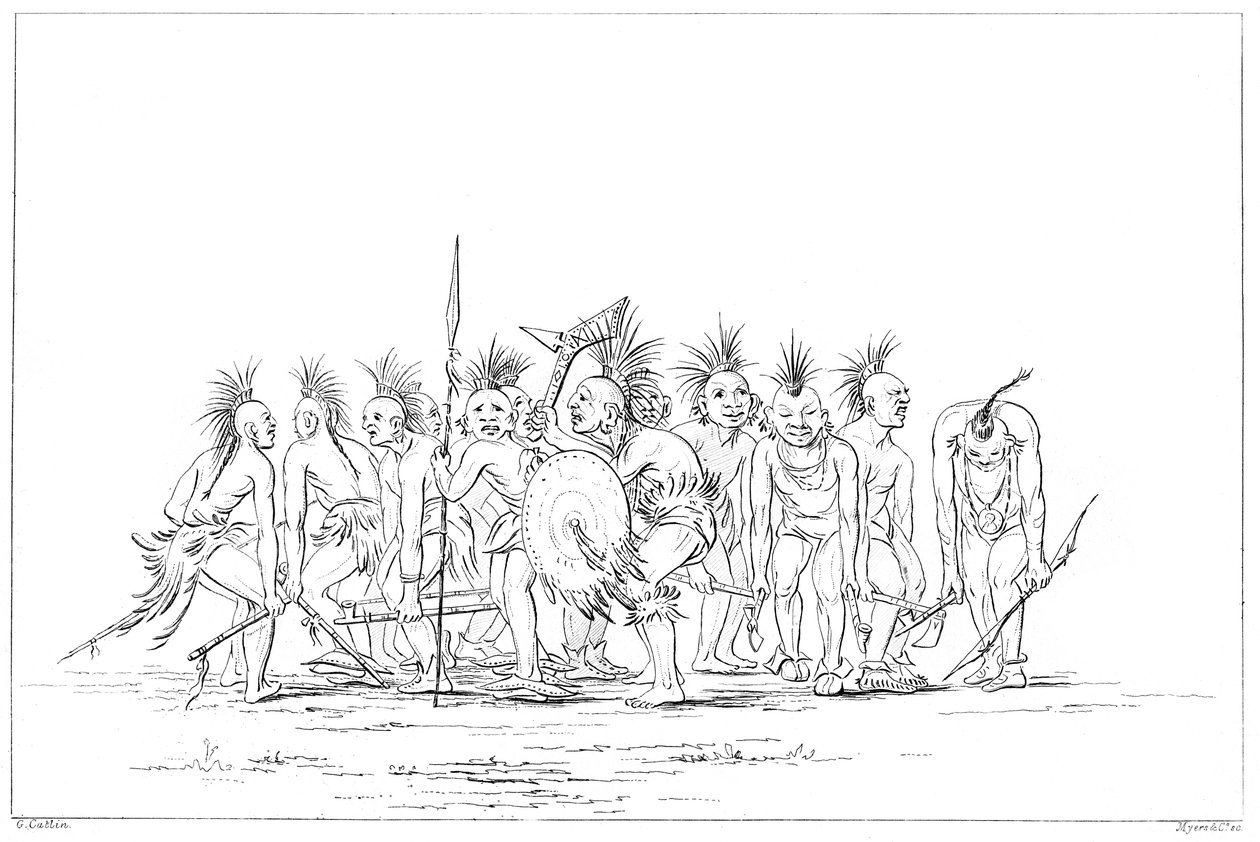 Betteltanz, Sac und Fox, Rock Island, Oberer Mississippi, 1841 von Myers and Co