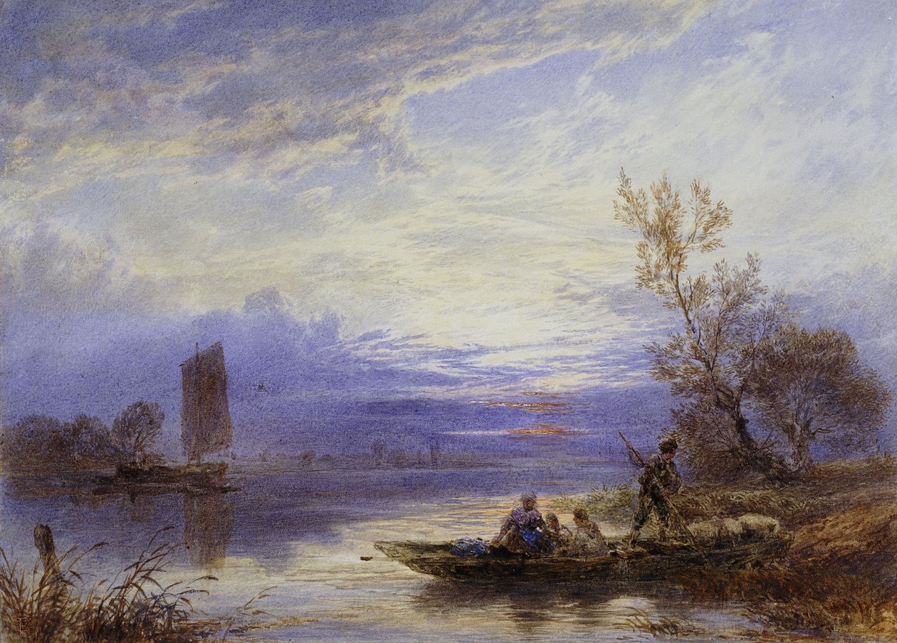 Eine Fähre bei Sonnenuntergang von Myles Birket Foster