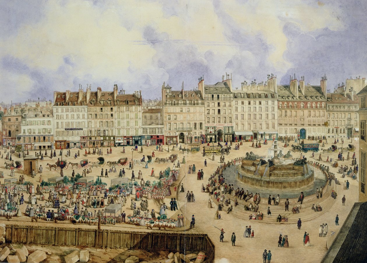 Ansicht des Place de la Republique und des Brunnens, 1848 von N. Pelcocq