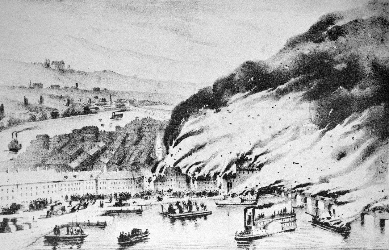Großbrand in Pittsburgh, PA von N. and Ives, J.M. Currier