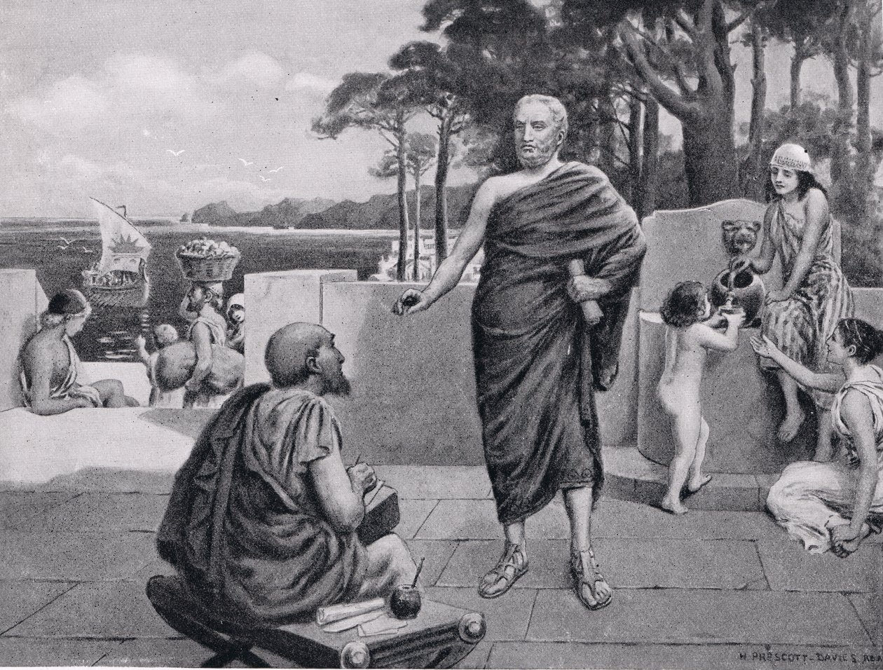 Thukydides im Exil, Illustration aus Hutchinsons History of the Nations, 1915 von N. Prescott Davies