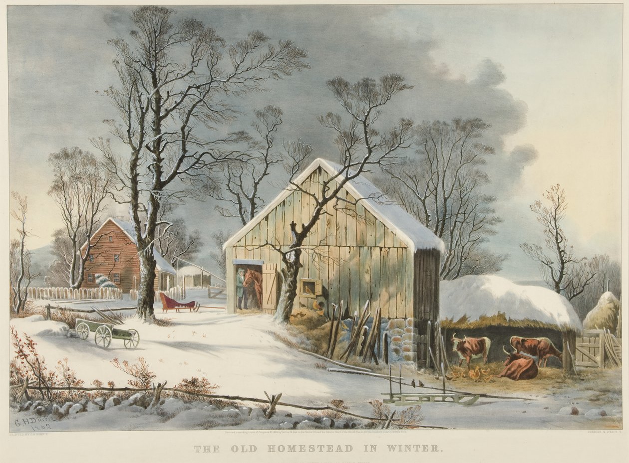 Das alte Heim im Winter von Currier and Ives