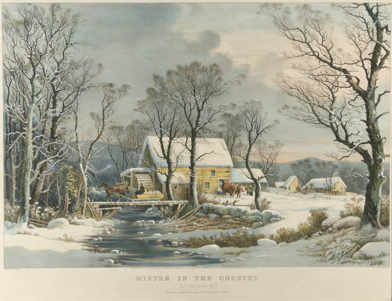 Winter auf dem Land, Die alte Griest-Mühle von Currier and Ives