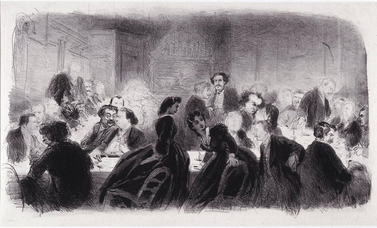 Anonyme Lithographie, die literarische und künstlerische Persönlichkeiten in den 1850er Jahren darstellt von Nadar