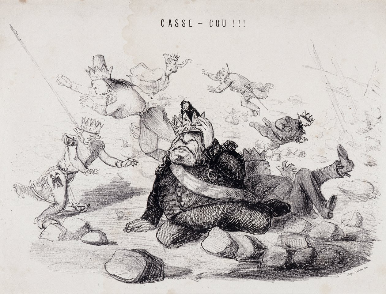 Dareneck!!! (Genickbruch). Lithographie von Gabriel Aubert, Drucker in Paris, der die Zeitung „La Caricature“ veröffentlicht von Nadar
