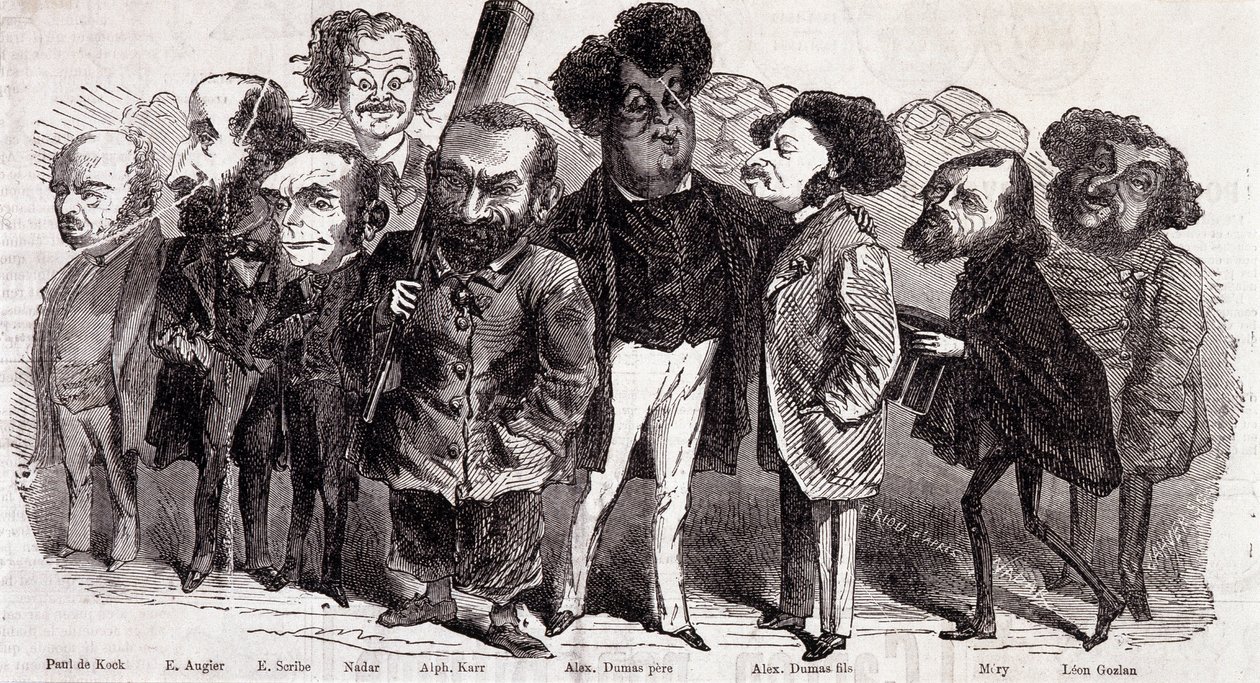 Porträts der Schriftsteller Paul de Kock (1793-1871), Emile Augier (1820-1889), Eugene Scribe (1791-1861), Felix Nadar, Alphonse Karr (1808-1890), Alexandre Dumas père (1802-1870) und Alexandre Dumas Jr. (1824-1895), Joseph Mery (1798-1866) und Leon Gozan  von Nadar
