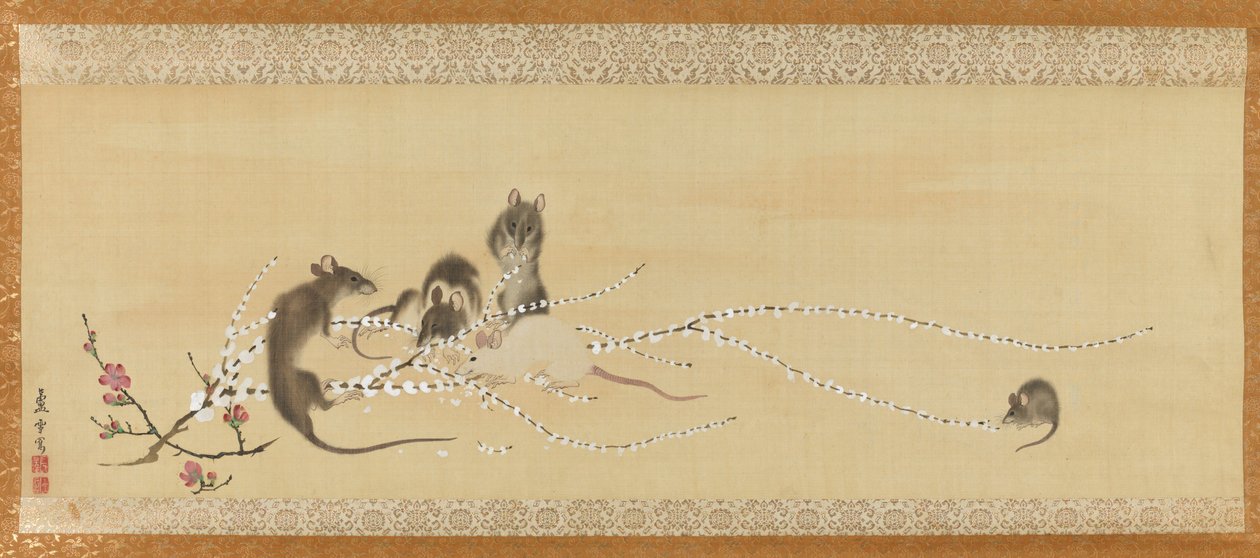 Mäuse auf Reiskuchenblüten von Nagasawa Rosetsu