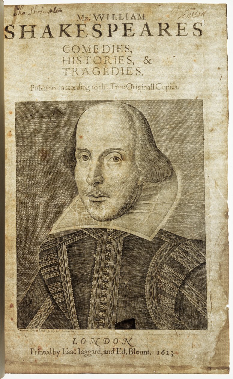 Porträt von William Shakespeare auf dem Frontispiz von Komödien, Historien und Tragödien von Nathan Benn