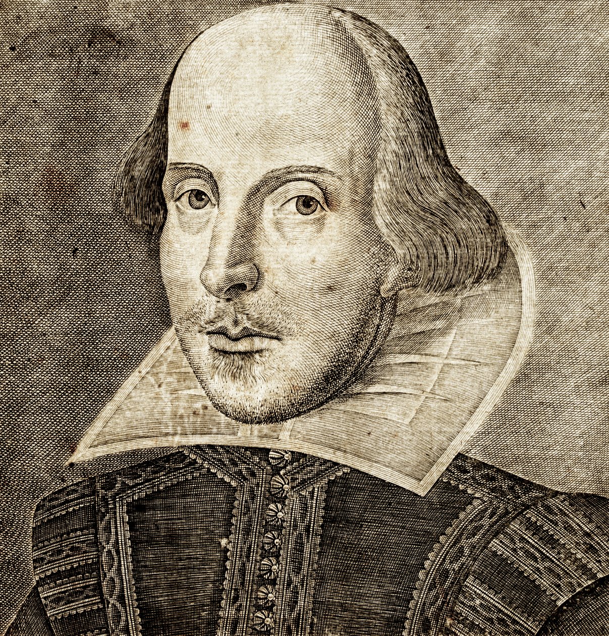 Porträt von William Shakespeare auf dem Frontispiz von Komödien, Historien und Tragödien von Nathan Benn