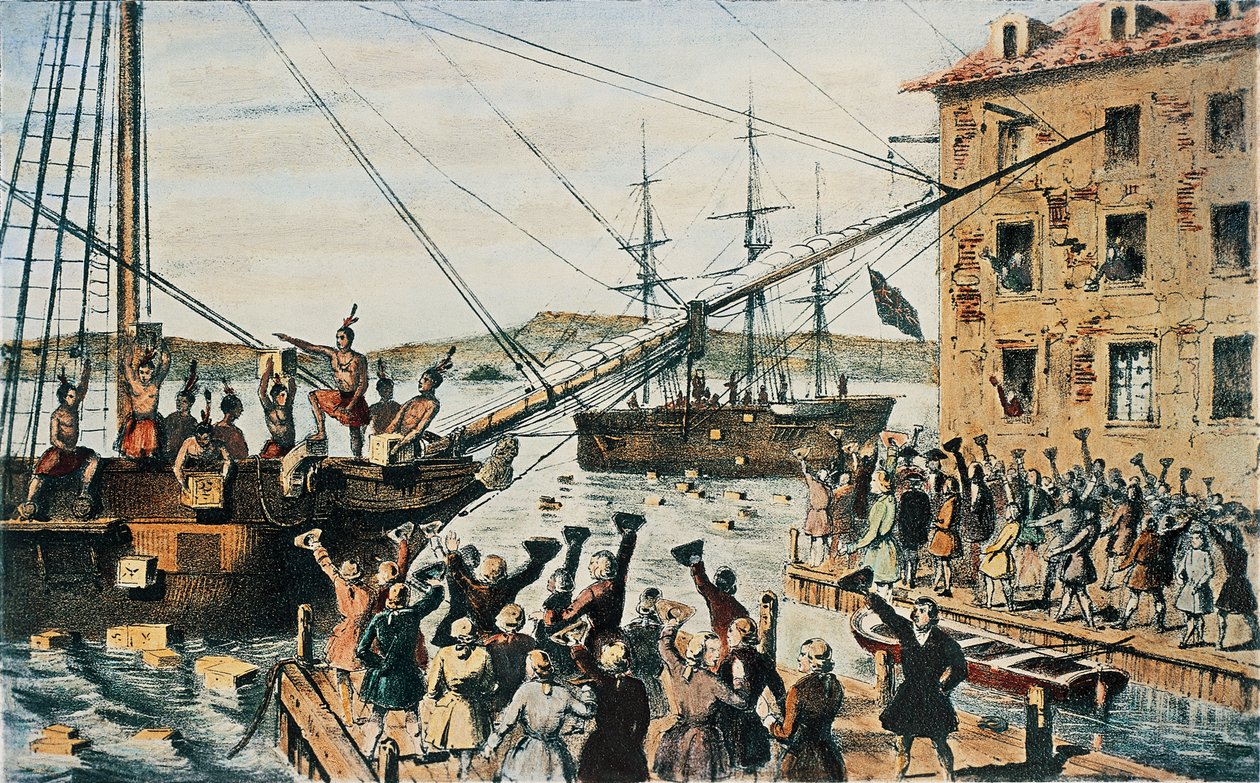 Boston Tea Party, englische Teekisten werden von Kolonisten im Hafen von Boston über Bord geworfen, 16. Dezember von Nathaniel (after) Currier