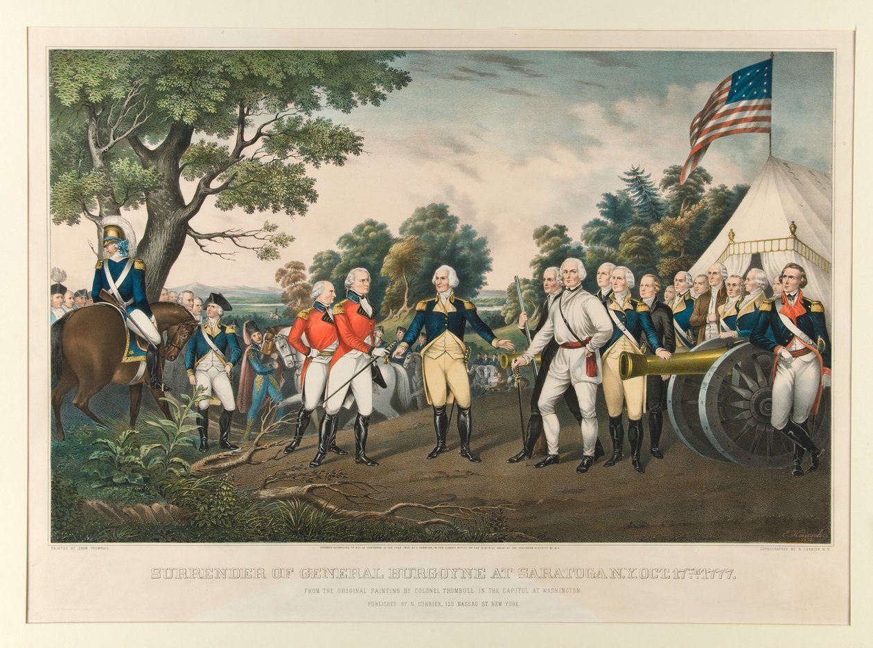 Kapitulation von General Burgoyne in Saratoga, N.Y., 17. Okt. 1777 (nach dem Originalgemälde von Colonel Trumbull im Kapitol in Washington) von Nathaniel Currier