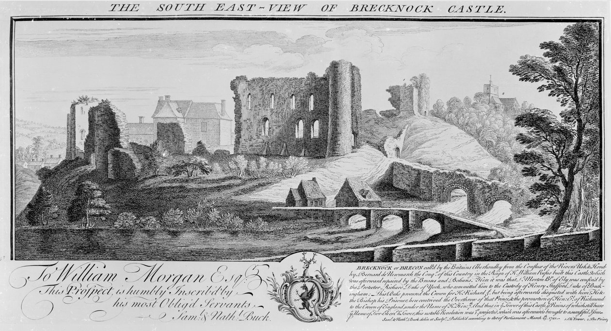 Die Südostansicht von Brecknock Castle, 1741 von Nathaniel and Samuel Buck