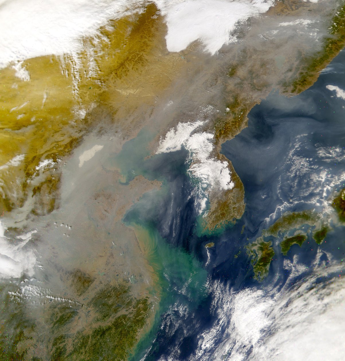 Korea und das Japanische Meer, verdeckt durch Verschmutzungswirbel, aufgenommen vom Sea-viewing Wide Field-of-view Sensor (SeaWiFS) am 23. November 2001. Wissenschaft Geologie von National Aeronautics and Space Administration National Aeronautics and Space Administration