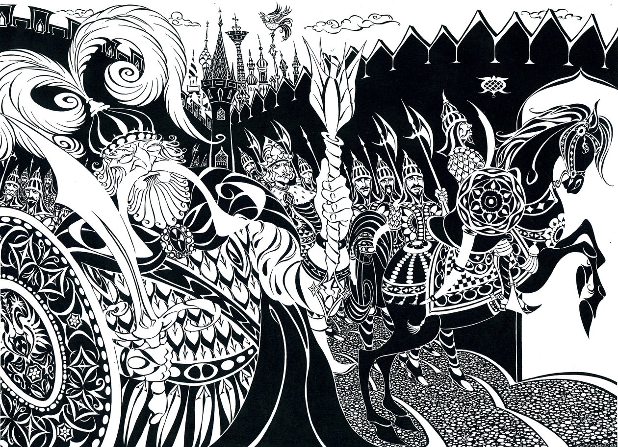 Kommandant Polkan, Illustration der Figur aus der Oper Der goldene Hahn von Neale Osborne