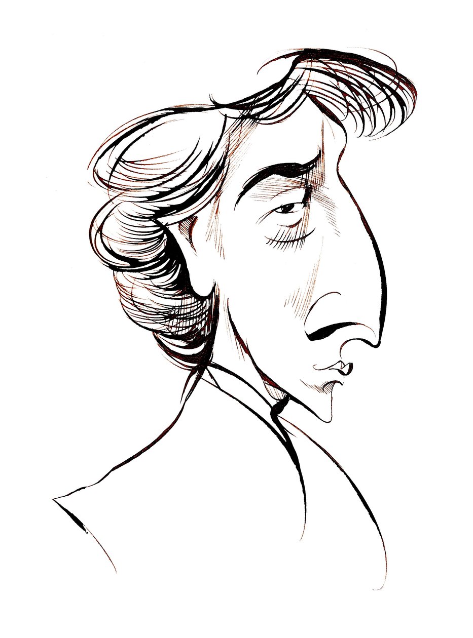 Frederic Chopin, französisch-polnischer Komponist und Pianist, Sepia-Karikatur von Neale Osborne