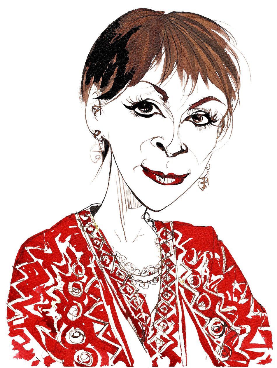 Isabel Allende, chilenisch-amerikanische magisch-realistische Schriftstellerin, bekannt für ihre Romane Das Geisterhaus (1982) und Die Stadt der wilden Götter (2002); Karikatur von Neale Osborne