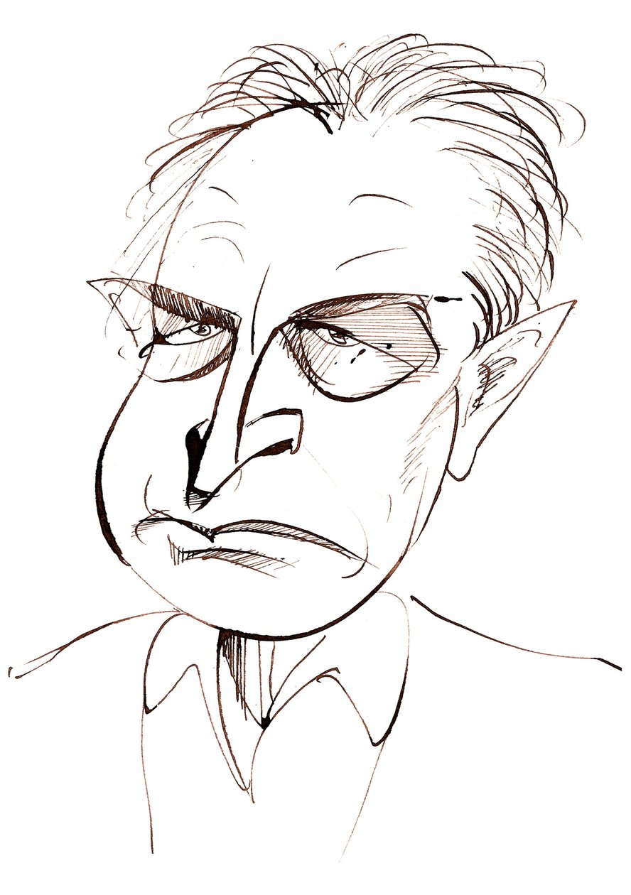 John Banville, irischer Romanautor und Drehbuchautor; Krimiautor unter dem Pseudonym Benjamin Black; Karikatur von Neale Osborne
