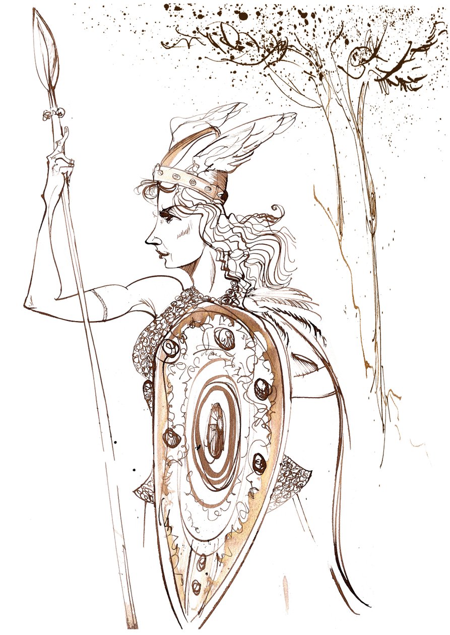 Kirsten Flagstad als Brünnhilde aus der Oper Die Walküre von Richard Wagner (deutscher Komponist 1813-83); Sepia-Karikatur von Neale Osborne