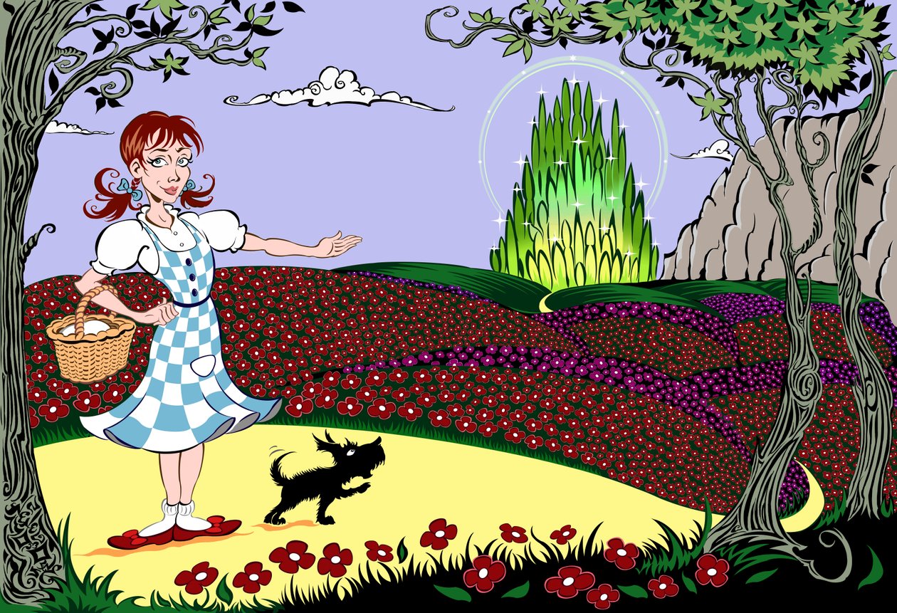 Der Zauberer von Oz: Dorothy und Toto auf dem gelben Ziegelsteinweg zur Smaragdstadt von Neale Osborne