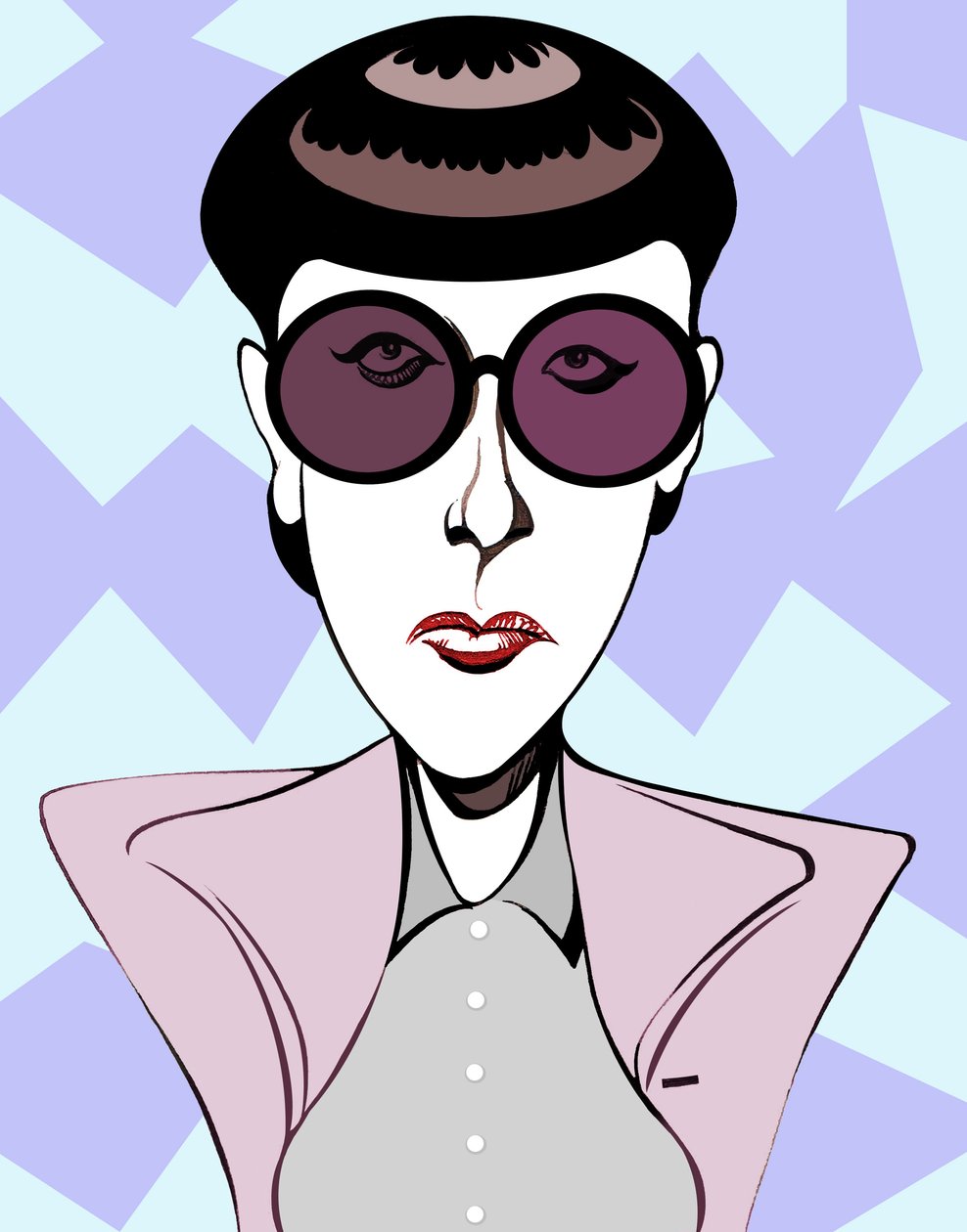 Edith Head, Karikatur mit dunkler Brille von Neale Osborne