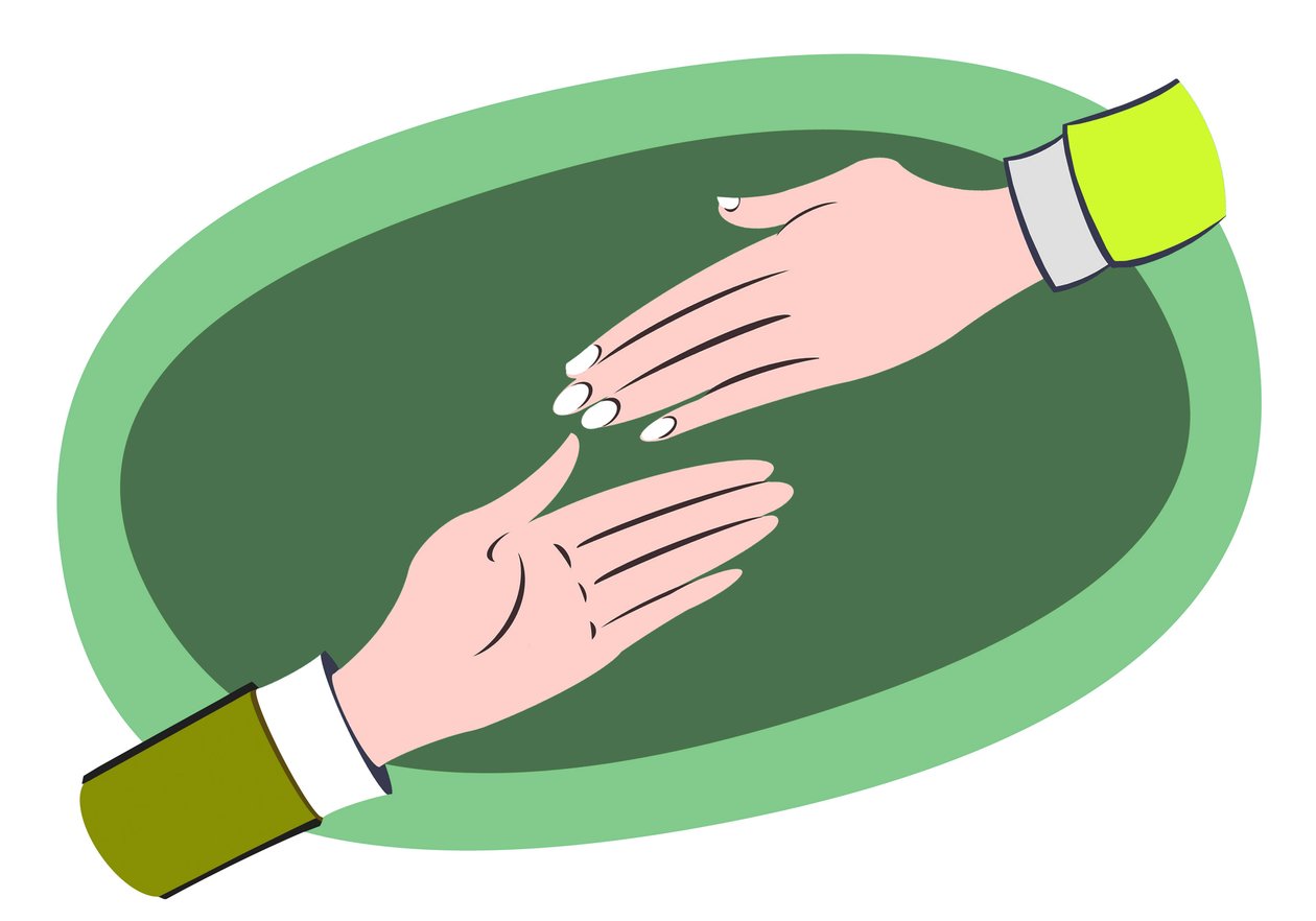 Helfende Hände - Illustration einer Geschäftsallegorie von Neale Osborne